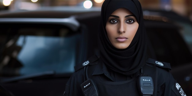Photo une femme arabe vêtue d'un niqab en policier symbolise les limites auxquelles sont confrontées les femmes dans le monde islamique dans le choix de certaines professions generative ai