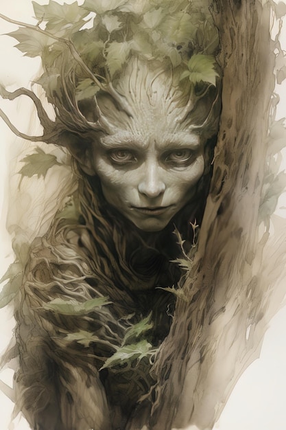 une femme avec un arbre dans le visage