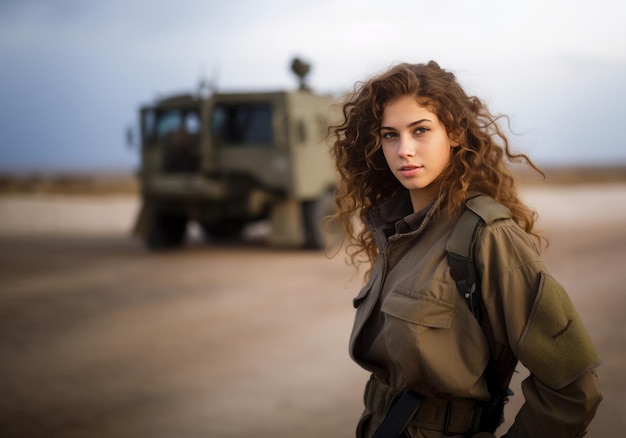 Une femme de l'armée israélienne au bord d'un véhicule