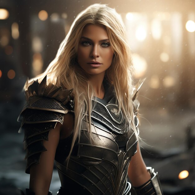 Photo une femme en armure avec une épée à la main