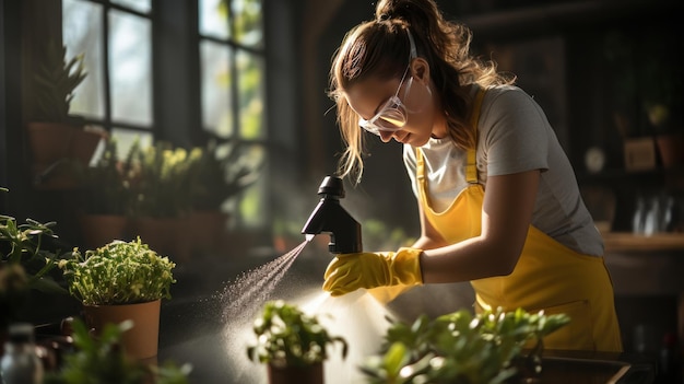 femme arrosant des plantes