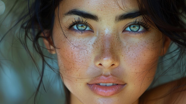 Une femme asiatique aux cheveux tachetés et aux yeux bleus