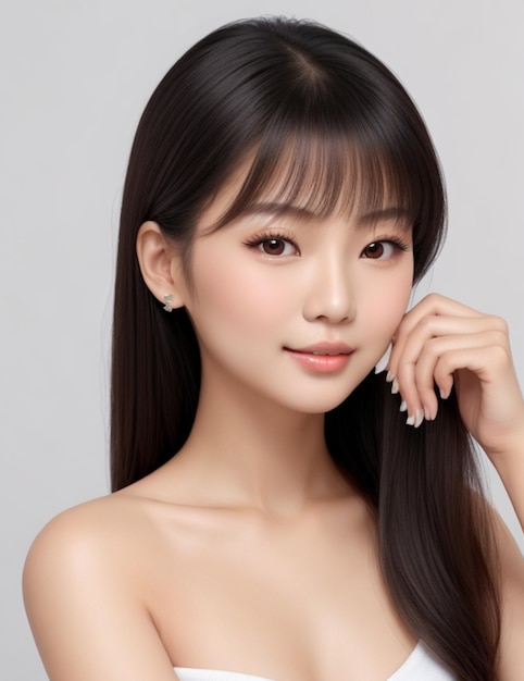 Femme asiatique avec un beau visage et une peau fraîche parfaite et propre
