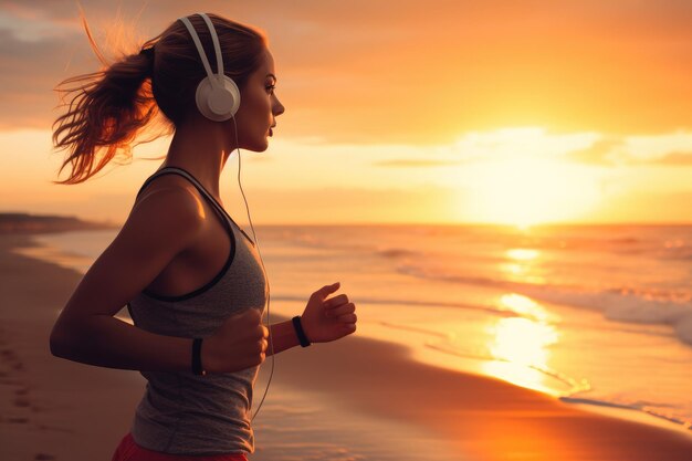 Une femme asiatique en bonne santé fait du jogging en plein air Une femme en forme fait de l'exercice dans un parc en plein air