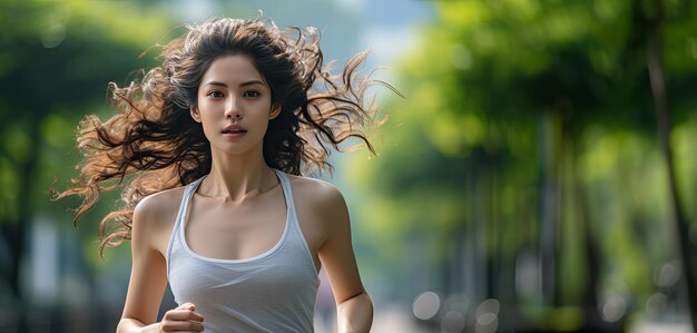 Photo une femme asiatique en bonne santé avec des vêtements de sport faisant du jogging le matin concept de sport