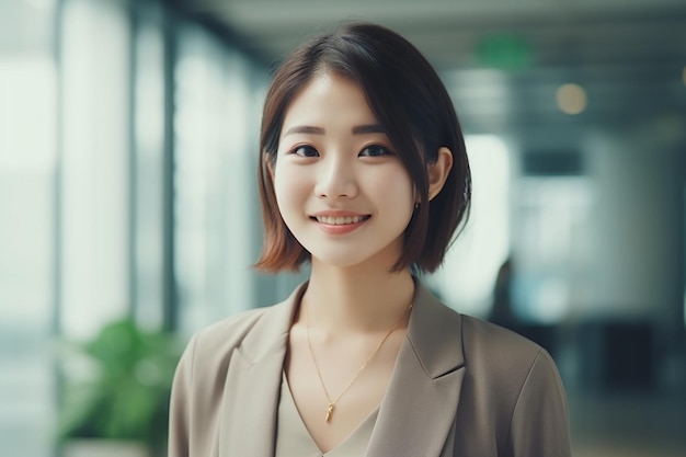 Femme asiatique en costume souriant