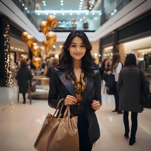 Photo une femme asiatique dans un magasin de luxe