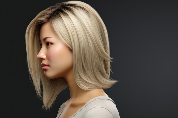 Femme asiatique élégante avec des cheveux blonds aux épaules