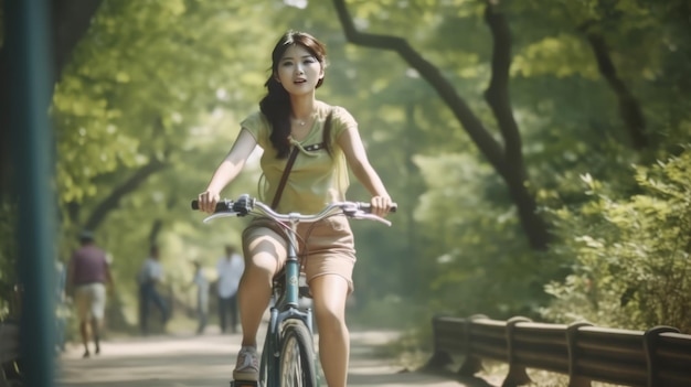 Femme asiatique, faire du vélo