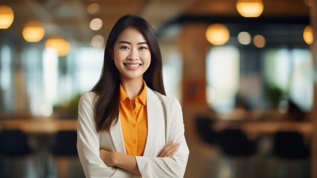 Photo femme asiatique fondatrice ou propriétaire d'une entreprise permanente