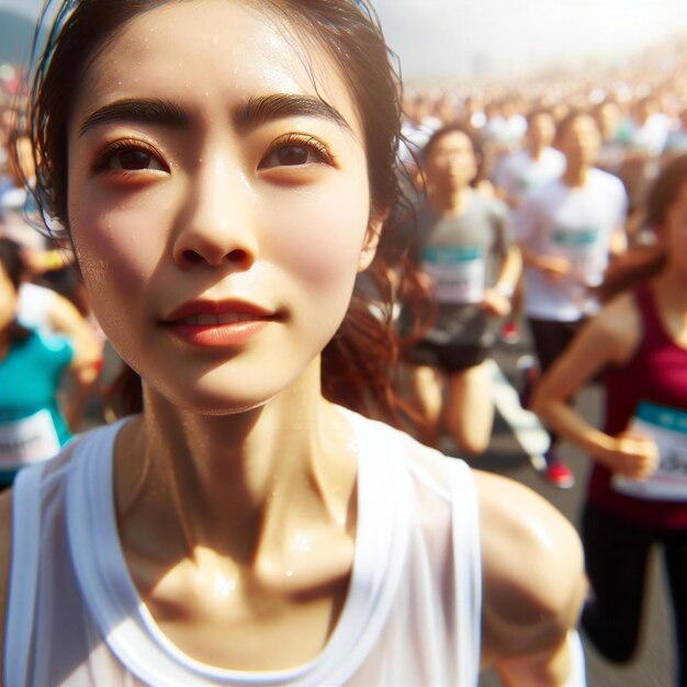 une femme asiatique en gros plan faisant un marathon