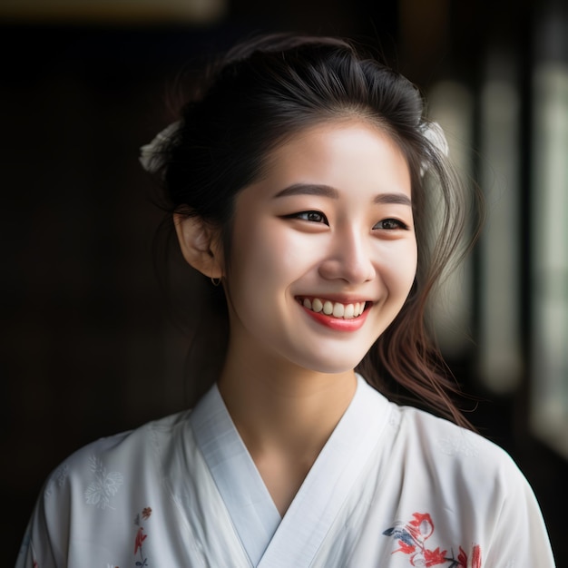 femme asiatique en kimono souriant