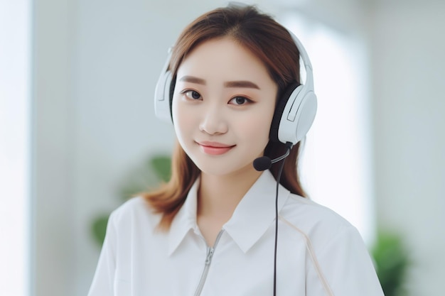 Femme asiatique portant un casque avec un microphone