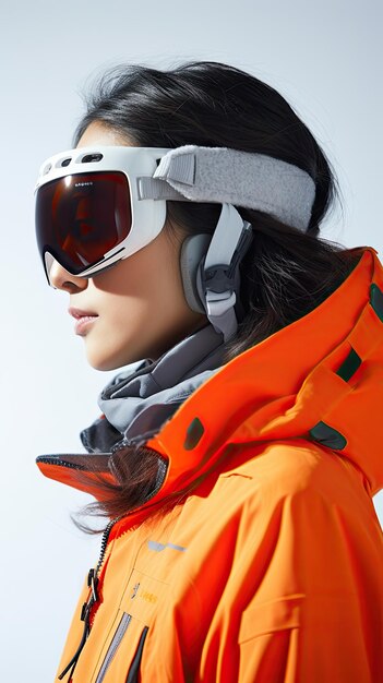 Femme asiatique portant des lunettes de neige