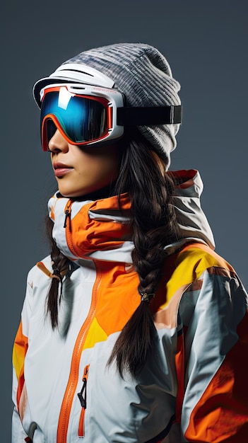 Femme asiatique portant des lunettes de neige