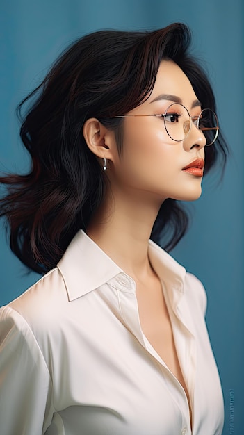 Une femme asiatique portant des lunettes.