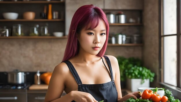 Photo une femme asiatique sexy cuisinant un arrière-plan très cool