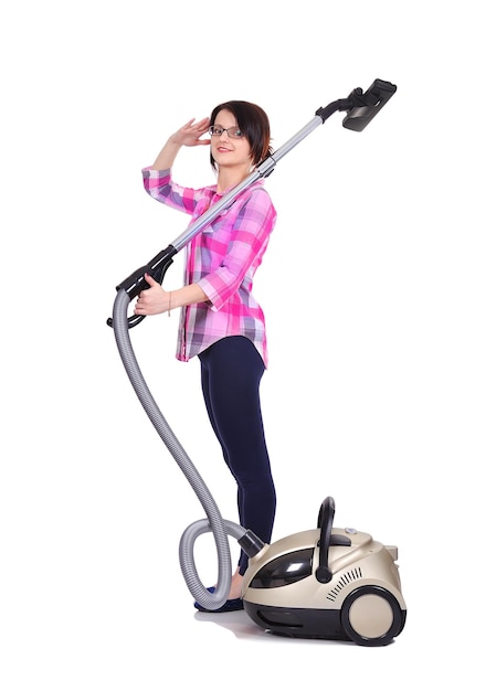 Femme avec aspirateur