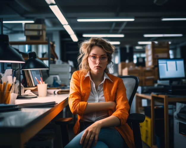 une femme assise à un bureau dans un bureau