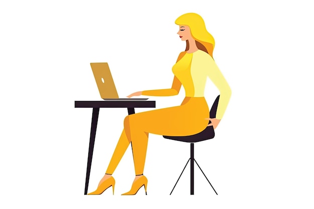 Une femme assise à un bureau avec un ordinateur portable