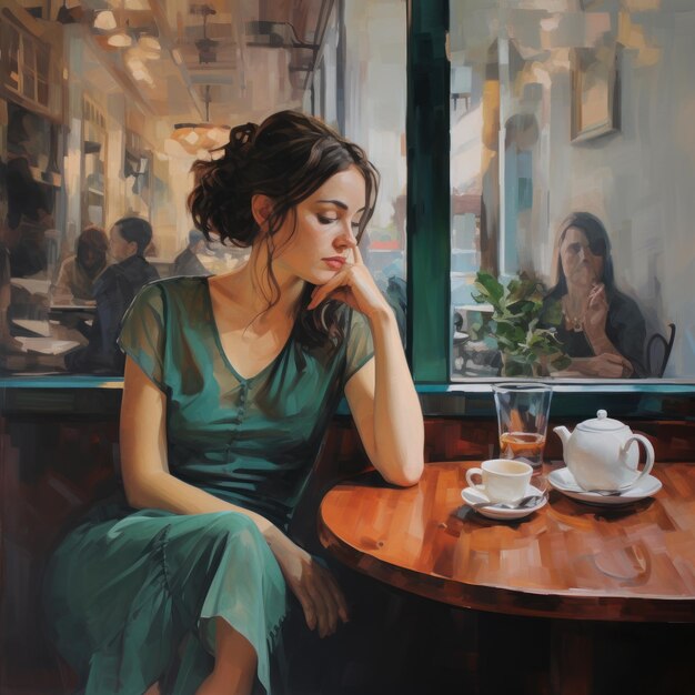 femme assise café