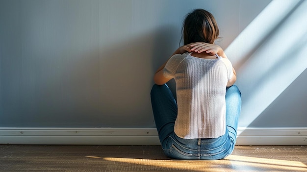 Photo femme assise dans le lit et regardant la fenêtre