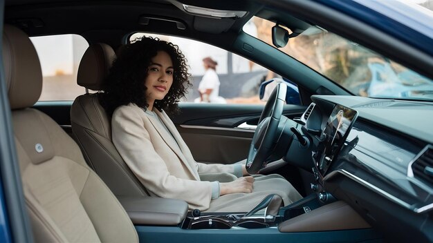 Photo une femme assise dans une voiture électro.