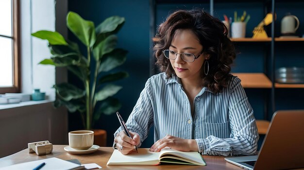 Une femme assise devant elle réfléchit au travail, au travail de bureau, à la femme d'affaires qui réfléchit à un concept de travail.