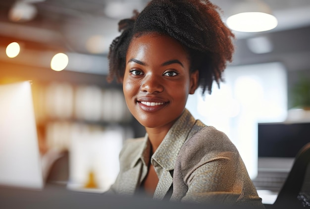 Femme assise devant un ordinateur portable générateur d'IA