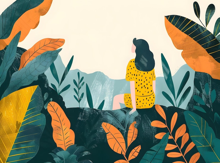 Photo une femme assise sur une montagne aux feuilles