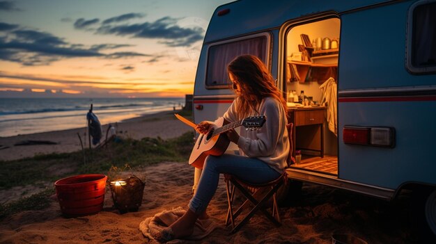 Photo femme assise sur la plage avec un livre et regardant la mer