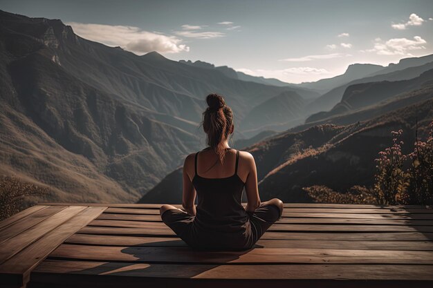 femme assise sur un rocher dans les montagnes