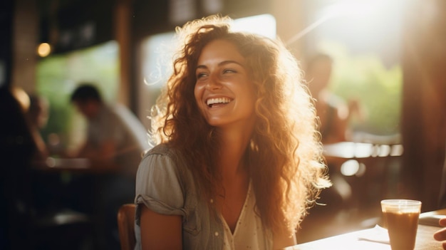 Une femme assise à une table dans un restaurant