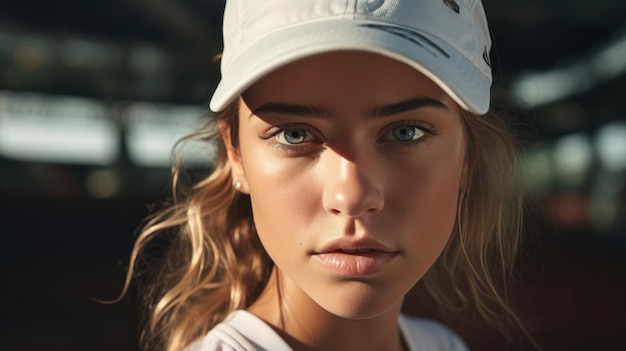 Une femme attrayante en action sur le court de tennis