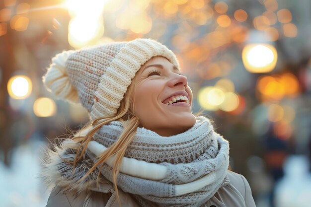 Une femme attrayante avec une expression heureuse.