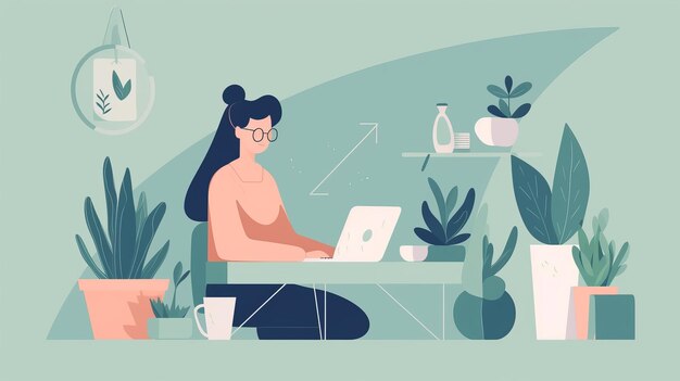 Femme au bureau entourée de plantes succulentes