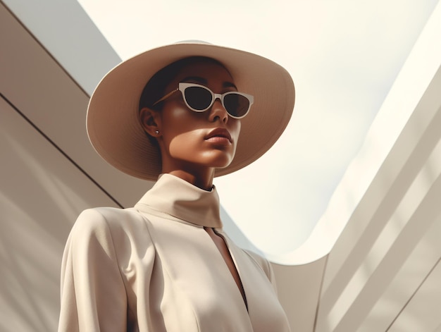 Femme au chapeau blanc et à lunettes de soleil IA générative