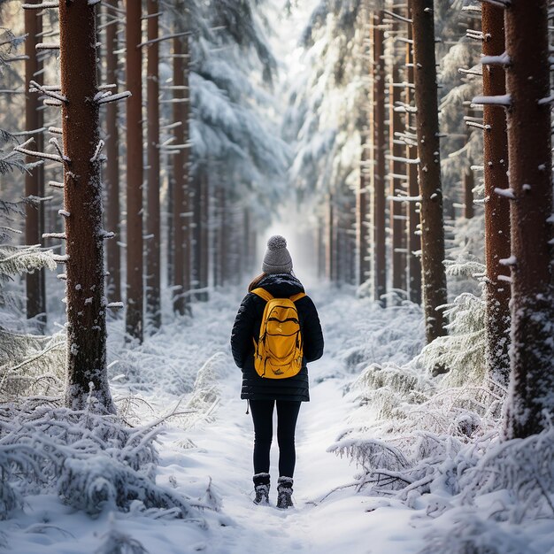 Une femme au chaud en hiver