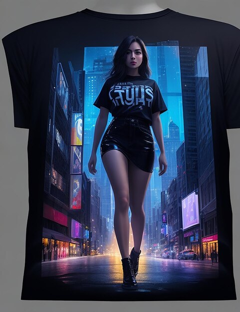 Une femme au corps entier dans un paysage urbain la nuit Parfait pour un design de t-shirt