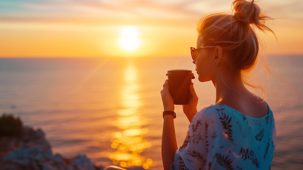 une femme au coucher du soleil