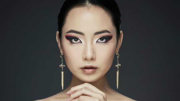 Photo femme au maquillage oriental avec une riche ponctuation des yeux