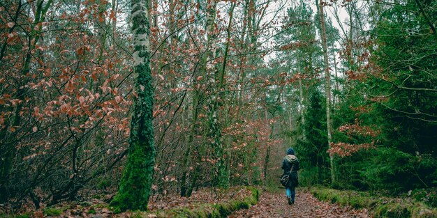 Photo une femme au milieu des arbres dans la forêt