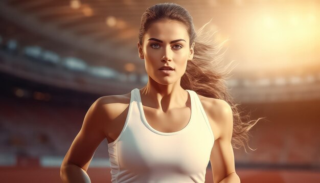 Une femme au stade en train de courir un marathon