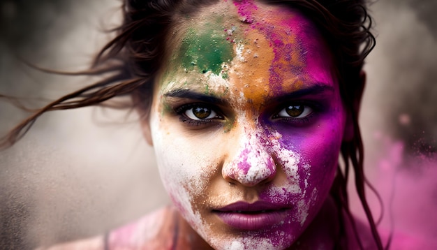 Une femme au visage peint est vue lors d'un festival.