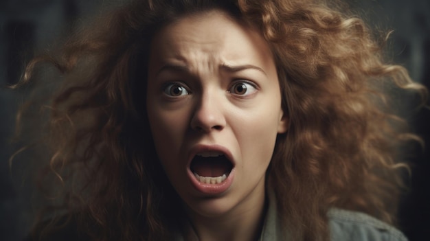 Une femme au visage surpris regarde la caméra.