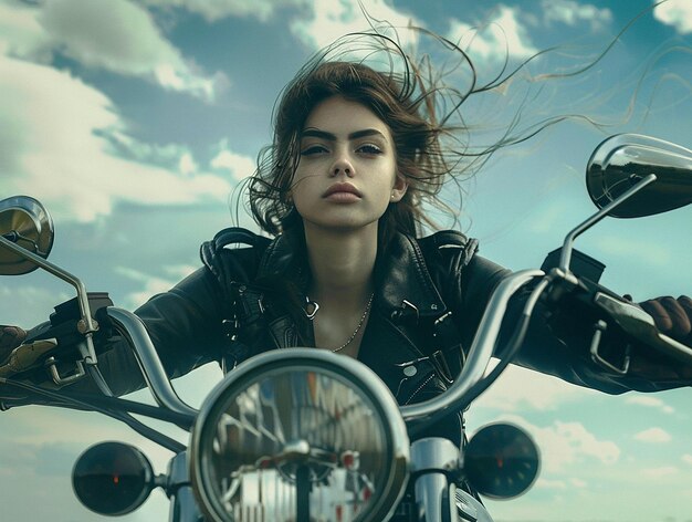 Photo une femme au volant d'une moto