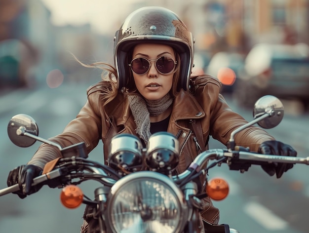 Photo une femme au volant d'une moto
