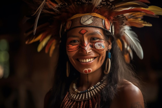 Une femme autochtone avec un sourire sur son visage