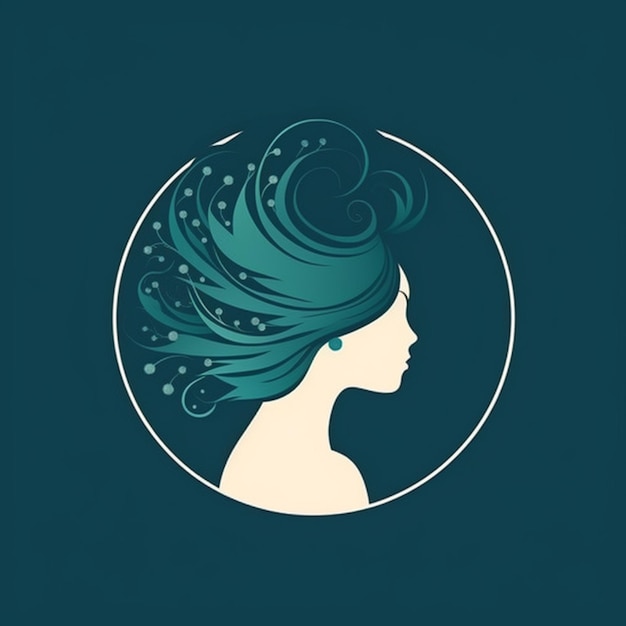 Une femme aux cheveux bleus et un cercle bleu avec le mot aqua dessus.