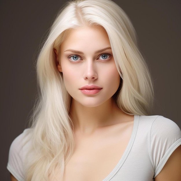 une femme aux cheveux blonds et une chemise blanche